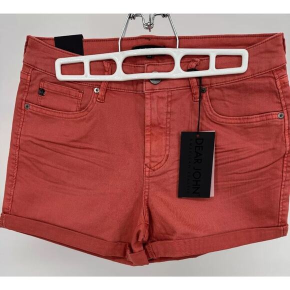 Dear John Womens Denim Classic Fit Mid Rise Chino Shorts Rolled Hem Size 28 Red - Picture 2 of 4